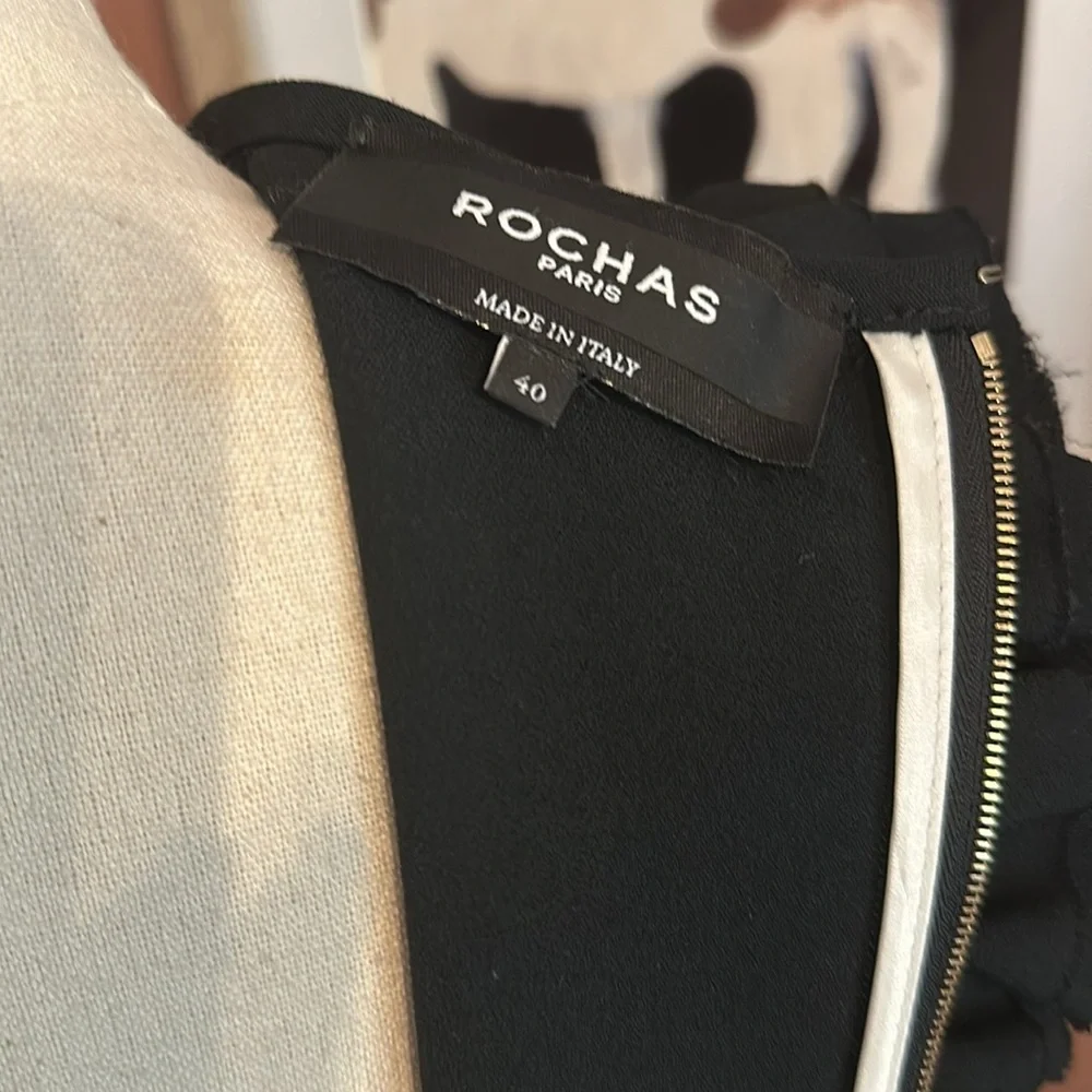 Rochas black ruffles detail fit & flare back zipper sleeveless 10 midi dress - Picture 12 of 16